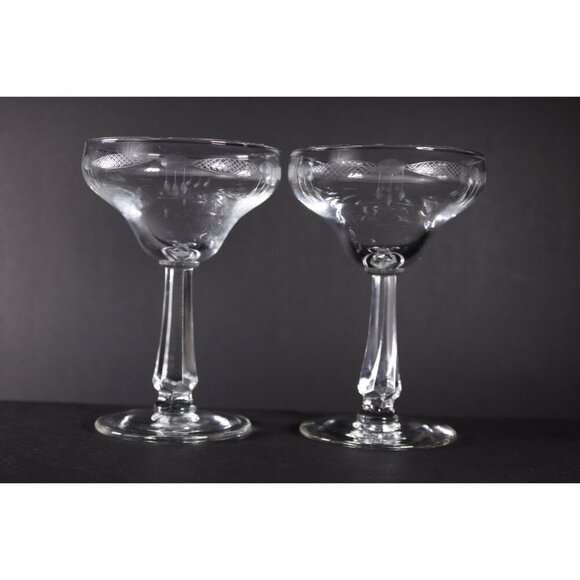 Edwardian pressed glass champagne glasses set of 6, art deco tall sherbet - Picture 6 of 10